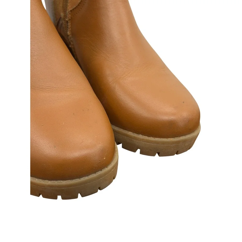 Soludos Dani Shearling Ankle Boots Womens 9 Tan Leather Block Heel Fall Comfort